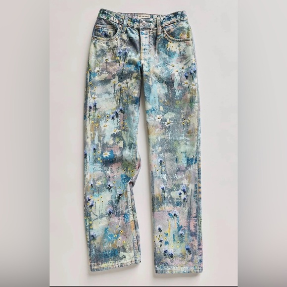 Free People We The Free Tennessee Low-Rise Illusions Jeans Floral Canvas NEW - Picture 5 of 9